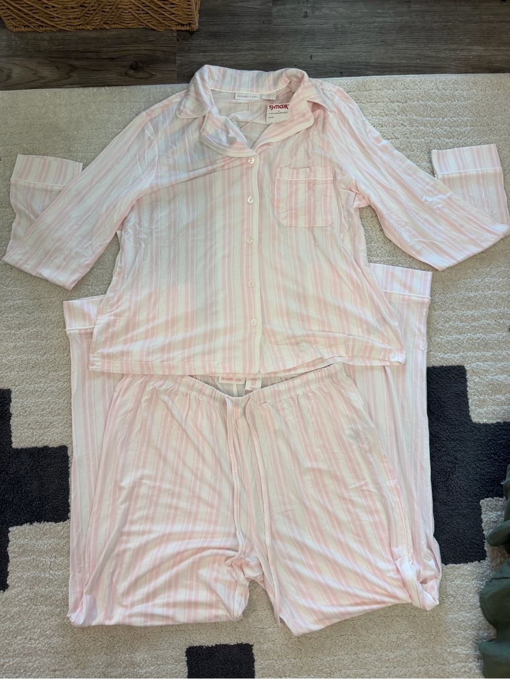 Shabby Chic Pink and White Striped Kids Pajama Set